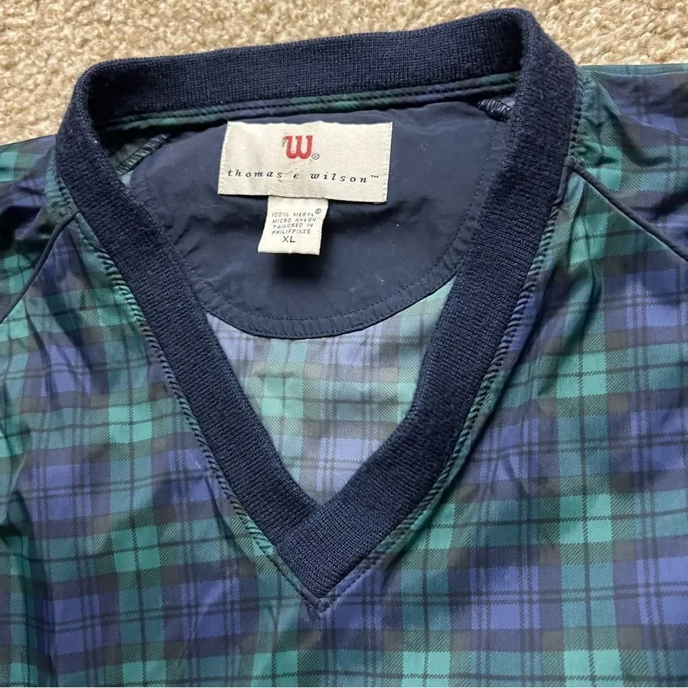 Vintage 90s Wilson Golf Windbreaker Blackwatch Plaid XL V Neck Pullover Jacket